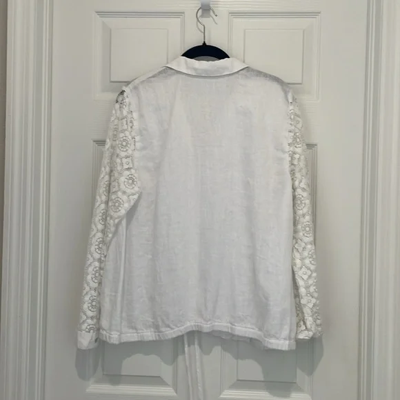 J. Jill Lace sleeved White Jacket Shirt - Picture 5 of 7
